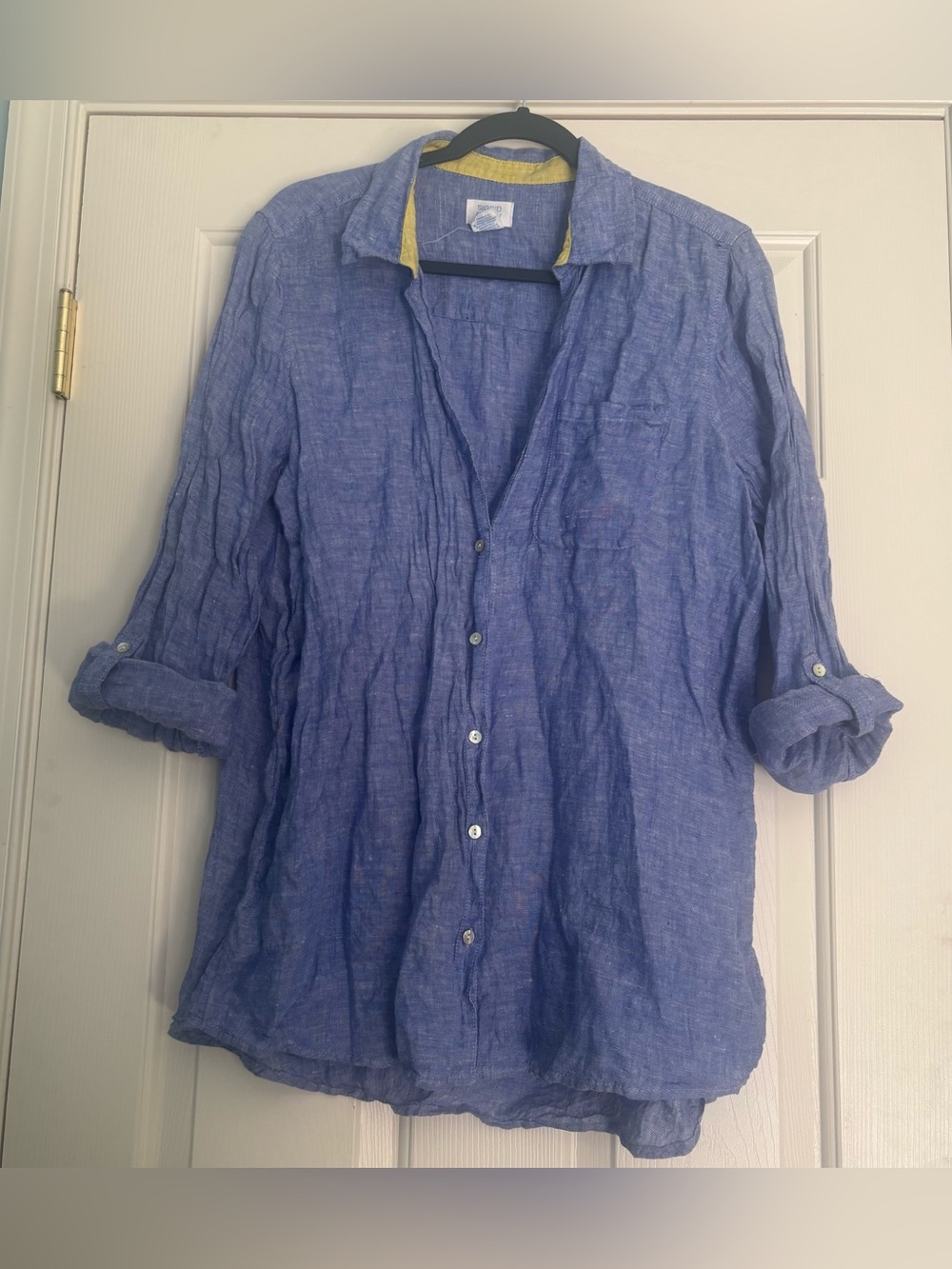 Sigrid Olsen Women’s 100% Linen Blue Collared Long Sleeve Button-Up Shirt Large